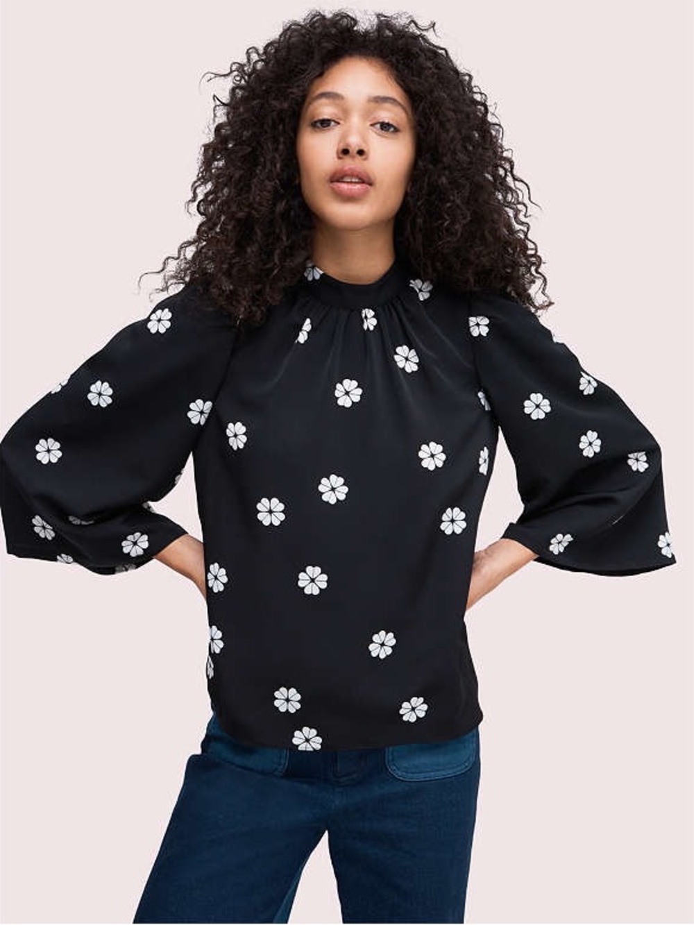 kate spade Black Blouse with White Daisy Print